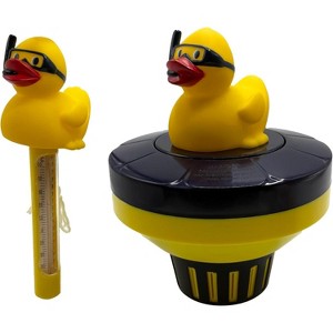 Poolzilla Duck Dispenser with Thermometer - Tablet Floater with Adjustable Collar Design and Easy Read String Thermometer - 1 of 4