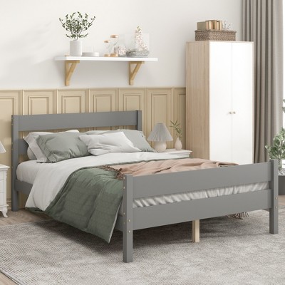 Full Size Wood Platform Bed With Headboard And Footboard, Gray ...