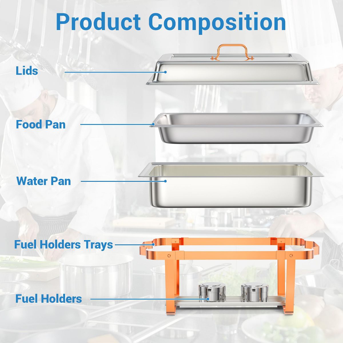 5QT/8QT Stainless Steel Chafing Dish, 2pcs Rose Gold Rectangular/Round Buffet Food Warmers, Ideal for Catering, Weddings, Parties - thumbnail 3