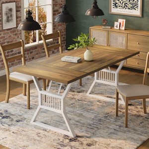 70.8in Farmhouse Dining Table For 4-6 Person, Industrial Wooden Rectangle Kitchen Table with Metal Legs for Living Room, Dining Room - 1 of 4