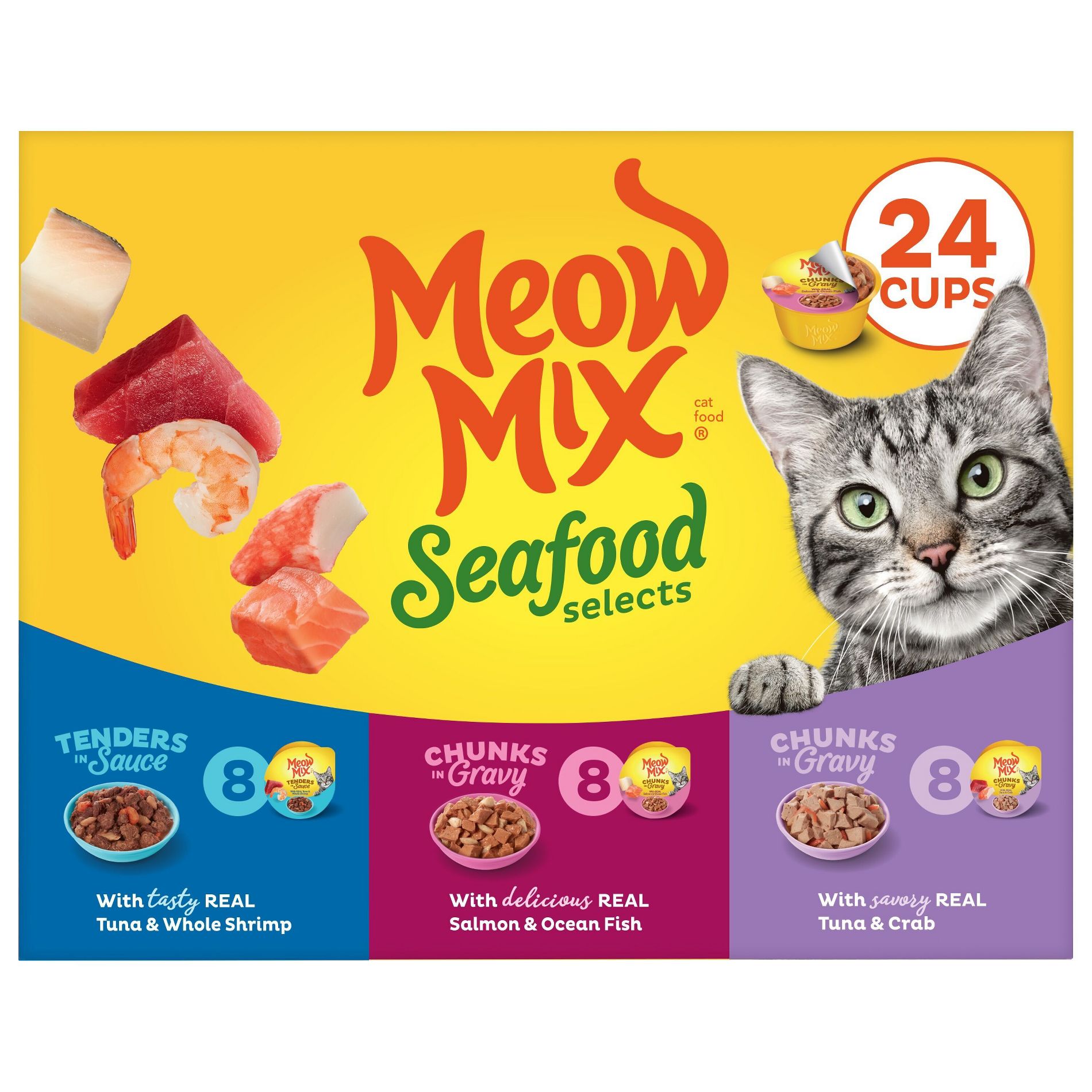 Meow Mix Seafood Selections Wet Cat Food with Shrimp, Salmon, Crab & Tuna Flavor - 2.75oz/24ct Variety Pack