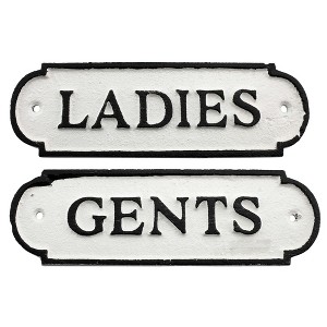 AuldHome Design Ladies and Gents Restroom Cast Iron Door Signs: 2pc Set Bathroom Signs for Men / Women - 1 of 4