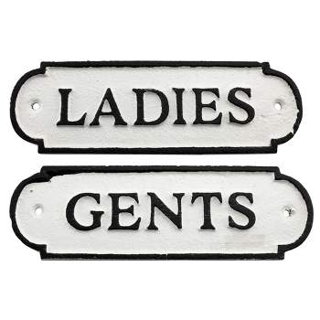 AuldHome Design Ladies and Gents Restroom Cast Iron Door Signs: 2pc Set Bathroom Signs for Men / Women