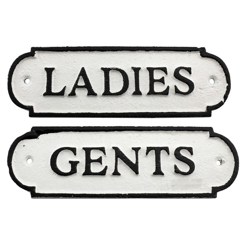AuldHome Design Ladies and Gents Restroom Cast Iron Door Signs: 2pc Set Bathroom Signs for Men / Women, 1 of 9