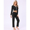 INSPIRE CHIC Women's Long Sleeve Full Length Solid Flounce Pajama Set Lounge Set - 2 of 4
