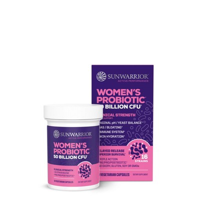 Active Women's Probiotic Capsules, 50 Billion CFU Probiotic Supplement for Digestive & Immune Health Support, Sunwarrior, 30ct