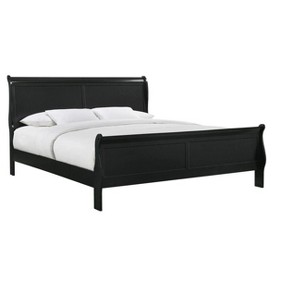 NicBex King Size Sleigh Bed Solid Wood Youth Bed with Headboard & Footboard, Low Profile Design, Black - 1 of 4