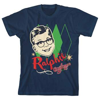 A Christmas Tee Ralphie Diamond Portrait Art Crew Neck Short Sleeve Navy Blue Boy’s T-shirt