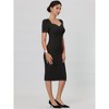 Hobemty Women's Vintage Sweetheart Neck Puff Short Sleeve Midi Pencil Dress - 3 of 4
