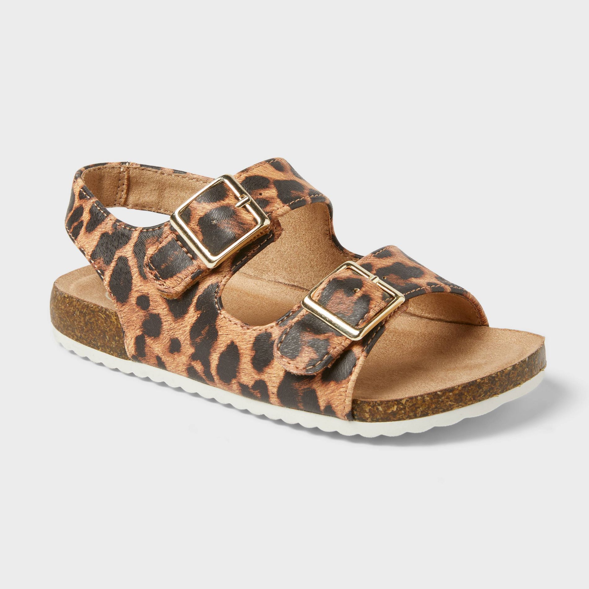 Toddler Girls' Reagan Footbed Sandals - Cat & Jack™ Brown 12T: Leopard Spot Pattern, Hook and Loop Closure, Open Toe