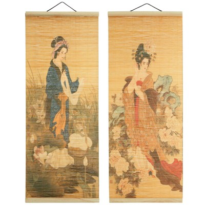 Asian Inspired Bamboo Scroll Wall Art Set, 10 x 26 Inch