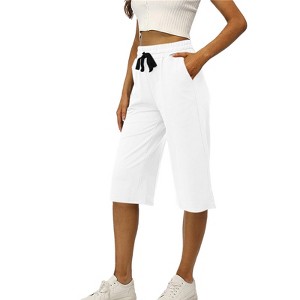 Women's Pants Drawstring Elastic Waist Casual Sporty Cropped Straight Leg Pants - 1 of 2