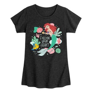 Girls' - Disney Princess - Ariel and Flounder Follow Your Heart Fitted Short Sleeve Graphic T-Shirt - 1 of 4