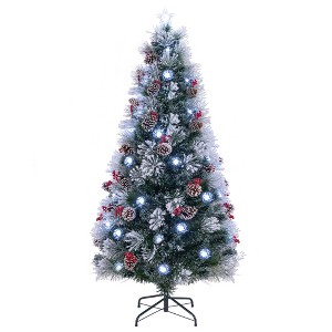 Tangkula 5/6/7 FT Flocked Christmas Tree Artificial Xmas Tree w/170/220/270 Branch Tips &Pine Needles - 1 of 4