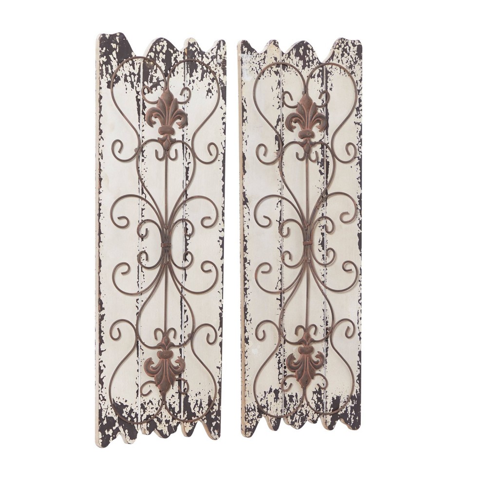Photos - Wallpaper Set of 2 Wooden Scroll Arabesque Wall Decors White - Olivia & May