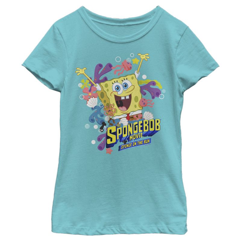 Girl's SpongeBob SquarePants Sponge on the Run Ocean Celebration T-Shirt, 1 of 4