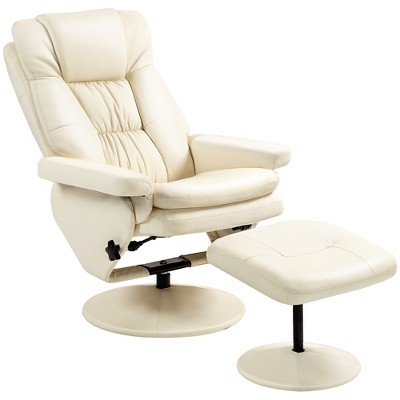 HOMCOM Recliner and Ottoman with Wrapped Base, Swivel PU Leather Reclining Chair with Footrest for Living Room, Bedroom and Office