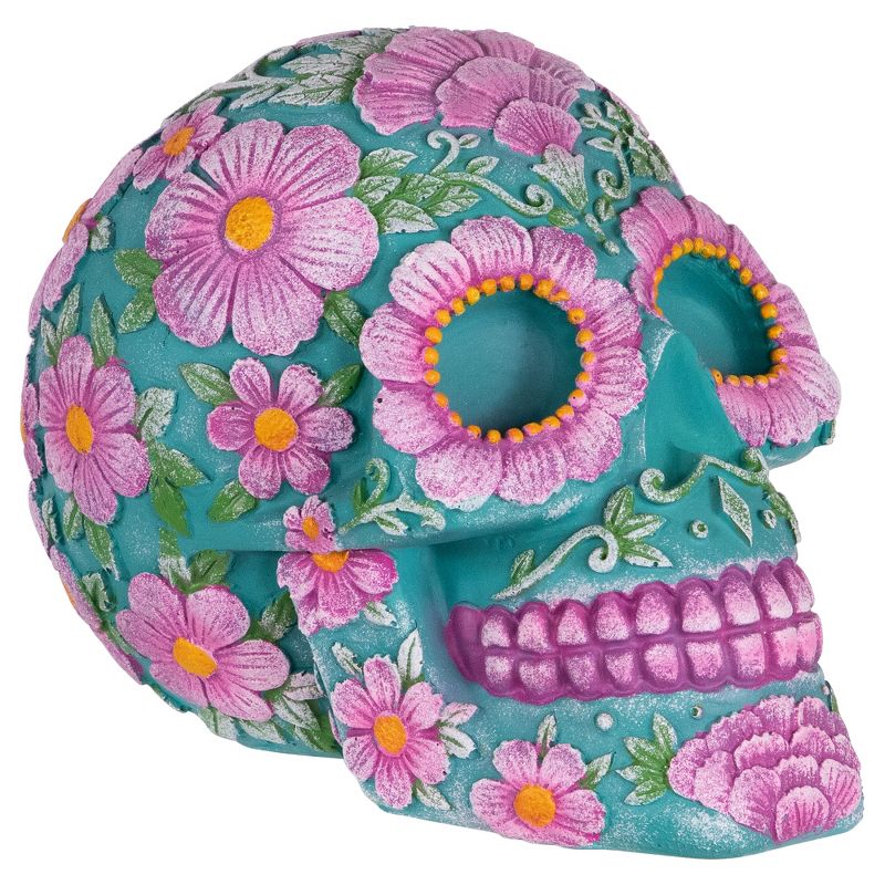 Northlight 7.75" Blue and Pink Day of the Dead Skull Coin Bank, 4 of 9