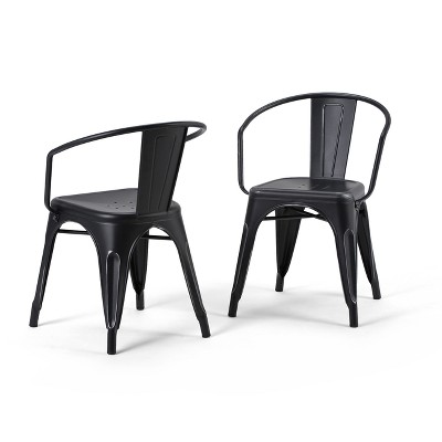 Set of 2 Elisse Metal Dining Armchairs Distressed Black/Silver - WyndenHall