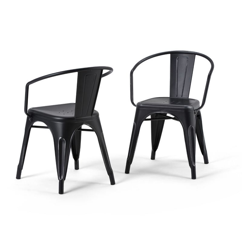 Set of 2 Elisse Metal Dining Armchairs Distressed Black/Silver - WyndenHall, 1 of 10