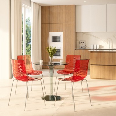 Astor Transparent Red Acrylic Dining Chair with Metal Legs