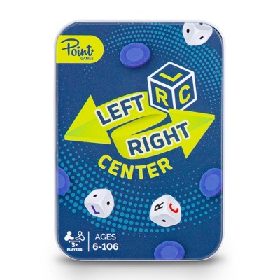 Point Games Left Right Center Dice Games - 3 Dice & 24 Chips Set with Blue Tin