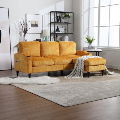 NicBex 3-Seater Chenille Sofa Couch with Removable Storage Ottoman & Cup Holders,Upholstered Sleeper Sofa for Living Room,Bedroom
