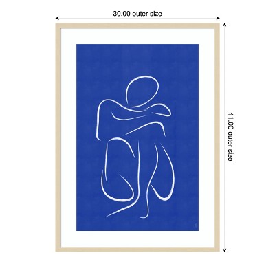 Svelte Natural Wood Framed Abstract Blue and White Print, 30 x 41