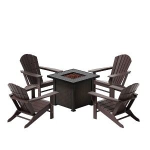 WestinTrends Outdoor Patio Adirondack Chair With Square Fire Pit Table Sets - 1 of 2