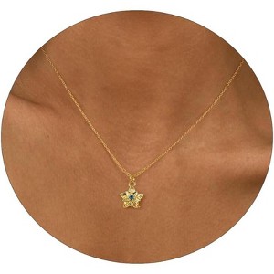 Dainty Birth Flower Necklace with Emerald Birthstone, 14K Gold Plated Cubic Zirconia Pendant, Birthday Gift for Women - 1 of 4
