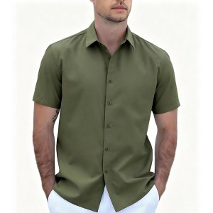 Mens Short Sleeve Casual Button Down Summer Short Shirts -COOFANDY Army  Green M : Target