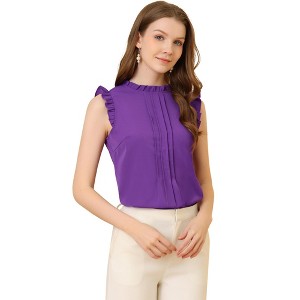 INSPIRE CHIC Women's Ruffled Curved Hem Business Office Vintage Sleeveless Blouse - 1 of 4