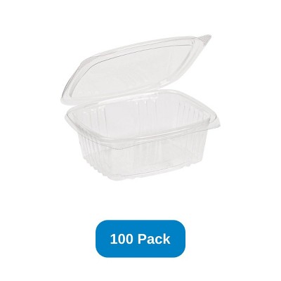 Inno-Pak 12 oz Rectangular Container Clear RPET Hinged Lid - Pack of 100