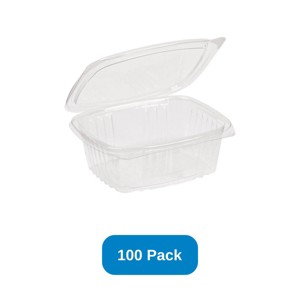 Inno-Pak 12 oz Rectangular Container Clear RPET Hinged Lid - Pack of 100 - 1 of 3