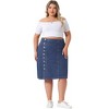 Agnes Orinda Women's Plus Size Denim Button Front High Waist A-Line Midi Casual Jean Skirt - 3 of 4