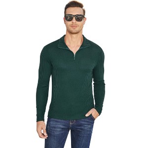 Clearlove Men's Polo Shirt Quarter Zip Up Casual Stretch Lightweight Mock Neck Knitwear - 1 of 4
