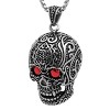 Steeltime Men's stainless steel skull pendant with simulated diamonds. Color Options: Gold/Red, Gold/Black, Silver/Red, Silver/Black - 2 of 4