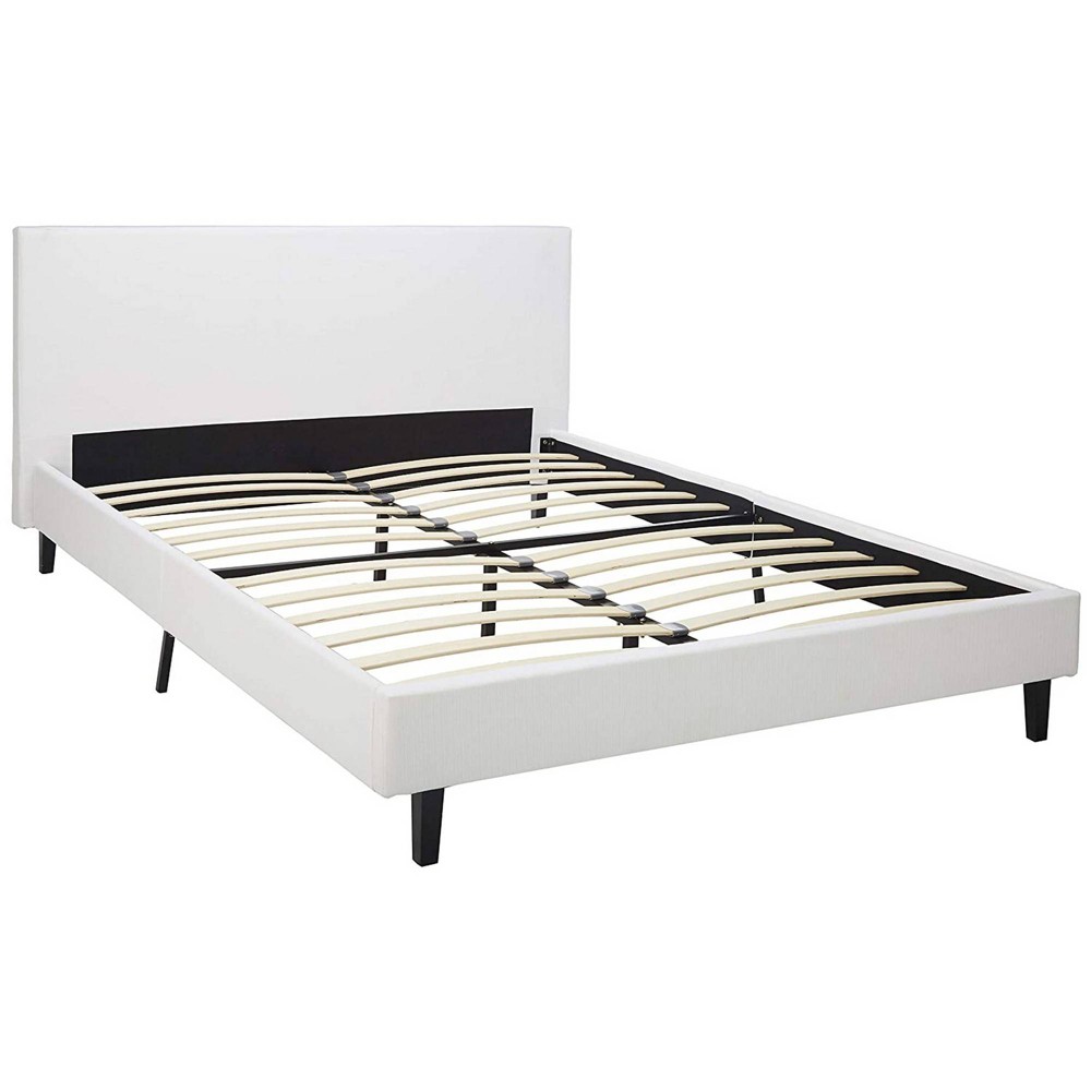 Queen Bed Transitional Style Leatherette with Padded Headboard White Benzara For Sale