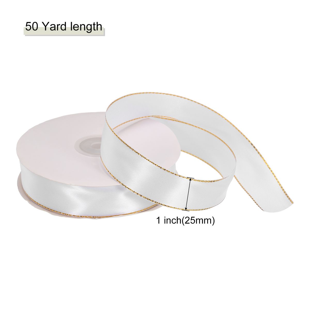 Unique Bargains Double Face Wide Satin Ribbon with Gold Edges for Wedding Bouquet White 1 Inch x 50 Yard - thumbnail 2
