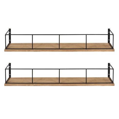 Kate and Laurel Mezzo Modern Metal Ledge Shelf Set, Black 2 Piece