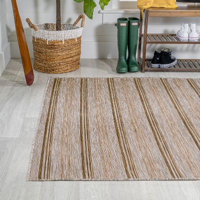 Mid-Century Jute-Brown Stripe Flat-Weave 5'x8' Synthetic Rug