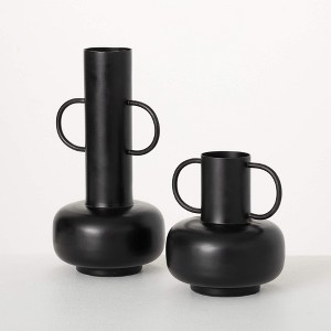Sullivans 12" & 7.25" Modern Ebony Jug Vase Set of 2, Black - 1 of 4