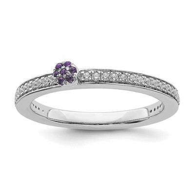 Black Bow Jewelry 14k White Gold, Amethyst & 1/8 Ctw Diamond Stackable Ring