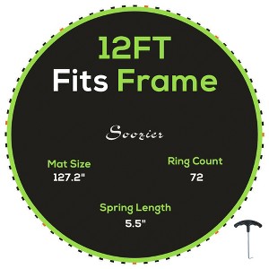 Soozier Trampoline Replacement Mat, Fits 12' Trampoline w/ 72 V-Hooks & 5.5" Springs, 8 Rows of Stitching & Tool (Spring & Frame not Included) - 1 of 4