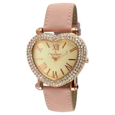 Women's Peugeot Heart Shaped Crystal Watch - Pink