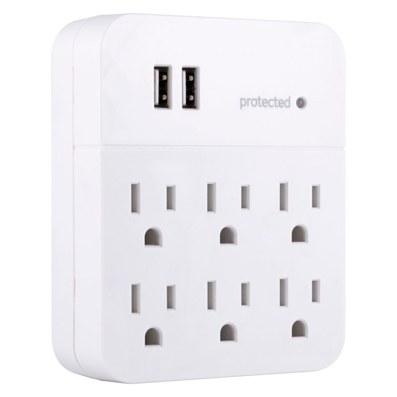 GE 6 Outlet 2 USB Port Surge Protector Wall Tap 560 White, 4 of 8