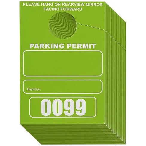 Juvale 100 Pack Temporary Parking Permit Hang Tags Numbered 0001- 0100,  Hanging Passes For Car Mirrors, Bulk, Green, 3.15 X 4.75 In : Target