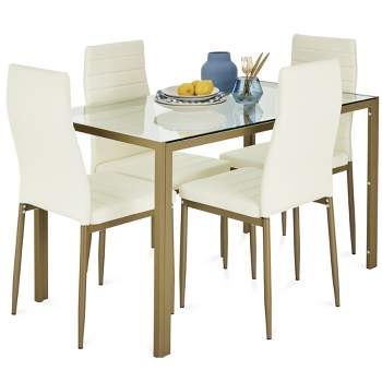 Best Choice Products 5-Piece Kitchen Dining Table Set w/ Glass Tabletop, 4 Faux Leather Chairs