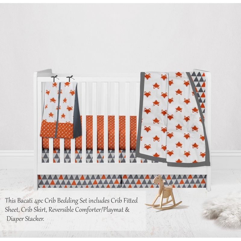 Bacati - Playful Fox Orange Gray 4 pc Crib Bedding Set with Diaper Caddy, 3 of 8