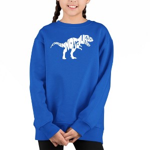 LA Pop Art Tyrannosaurus Rex - Girl's Word Art Crewneck Sweatshirt - 1 of 3